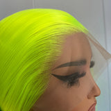 Yeknu  Neon Green Long Silky Straight Synthetic Lace Front Wigs for Women Free Part Solid Neon Green Hair 13X4 Lace Frontal Party Use