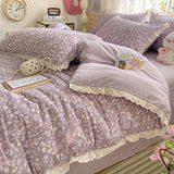 Yeknu  Princess Bedding Set Ruffle Lace Quilt Cover Romantic Bedclothes Woman Girls Home Decor Duvet Cover Set Korean Style Floral