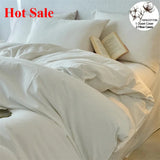Yeknu  Premium 100% Washed Cotton Yarn-Dyed 4-Piece Duvet Set (1 Duvet Cover + 2 Pillowcases + 1 sheet), Ultra-Soft Bedding Set