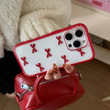 Yeknu  The red frame full screen bow is suitable for Apple 14promax mobile phone case 13 new iphone17promax Korean ins gir