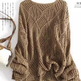 Yeknu  Autumn/Winter New Chic Elegant Hollow Out Loose Pullover Women Clothing Casual All-match Solid Sweater Lady Long Sleeve Knitwear
