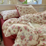 Yeknu  Floral Printed A-Class Ultra-Soft 100% Knitted Double Layer Yarn Bedding Set - 3/4 Pcs Student Dorm Fitted Sheet