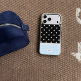 Yeknu  Autumn winter blue grid white wave dots Phone Case For iPhone 17 16 15 14 Pro Max 13 Case Cute Luxury Cartoon Splice Back Cover