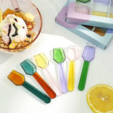 Yeknu  Color Glass Spoon Dessert Ice Cream Salad Handled Spoon Coffee Soup Stirring Spoon High boric acid heat and cold resistanc