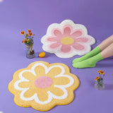 Yeknu  Cute Round Flower Tufting Rug Carpet Soft Plush Tuftted Feet Paid Carpet  Bathroom Anti-slip Doormat Sofa Bedside Rugs