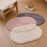 Yeknu  Oval Cotton Rug Soft Handmade Solid Bathroom Mat Carpet Bedroom Decorative Tidy Pad Easy Care Aesthetic Home Room Decor