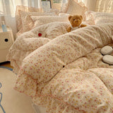 Yeknu  4Pcs Spring Vibrant Flowers 100% Cotton France Princess Style Bedding Set Single Twin Queen Duvet Cover Bed Sheet Pillowcases