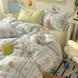 Yeknu INS Cartoon Pattern Bedding Set For adults kids Fluffy pink lovely Flat Sheet With Pillowcases Colorful King Queen Full size