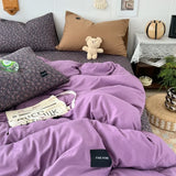 Yeknu  Mixed and matched small floral fiber washed cotton solid color four-piece quilt cover girl heart 1.5m 1.8 sheets