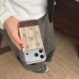 Yeknu  Ins Brown Grid Bow knot Phone Case For iPhone 17 16 15 14 Pro Max 13 17promax Case Luxury Silver Edge Shockproof Soft Back Cover