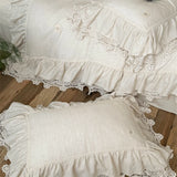 Yeknu 20% Linen And 80% Cotton Double Layer Lace Ruffles Vintage French Bedding Set Duvet Cover Flat/Fitted Bed Sheet Pillowcases 4Pcs