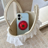 Yeknu 3D Polka Dot Cute Tomato Magnetic Grip Tok Phone Stand Holder Phone Case for IPhone 16 15 14 13 Pro Max Funny Magsafe Back Cover