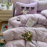 Yeknu Cartoon Bedding Set Ins Korean Towel Embroidery Bed Linen Flat Sheets Set 2 Pillowcases Twin Double Queen Size Duvet Cover Set