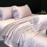 Yeknu Lyocell Bamboo Fiber Luxury Embroidery Summer Quilt Soft Silky Thin Comforter Blanket With Bed Sheet Pillowcases Bedding Set