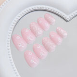 Yeknu  24pcs Water Wave Cat's Eye Press on Nail French Small Flower Artificial Fake Nails Seamless Removable False Nail
