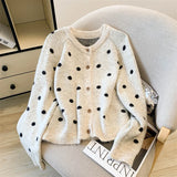 Yeknu  Women's Brown Polka Dot Cardigan Knit Sweater Vintage 2000s Jumper Knitwear Long Sleeves Korean Soft Cozy Sweater Autumn Winter