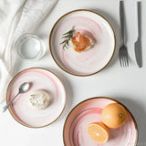 Yeknu  1pc Northern EuropeCreative Phnom Penh Pink Marble Pattern Ceramic Tableware Household Kitchen Restaurant Soup Bowl Dining Plate
