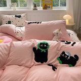 Yeknu Cute Cat  Bedding Set For adults kids Brown pink Lovely Bed Sheet set With Pillowcases Colorful King Queen Full size