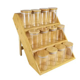 Yeknu  Wooden multi-layer seasoning kitchen rack - wooden tiered bottle and jar storage display stand for spices on the tabletop