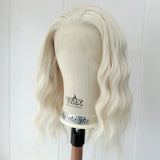 Yeknu  Short 60 Blonde Curly Wavy Synthetic Lace Front Bob Wigs for Women Pre Plucked Hairline Platinum White Deep Wave Daily Party Use