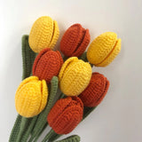 Yeknu 1PC Crochet Tulips Flower Hand-knitted Artificial Flower Bouquet Fake Flower for Home Vase Decoration Christmas New Year Gifts