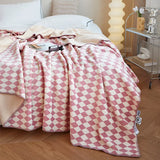 Yeknu  Retro Checkerboard Plaid Throw Blankets Double Layer Soft Plush Warm Shawl  Sofa Cover Fuzzy  Blanket  Fluffy Bedspread
