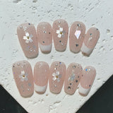 Yeknu 10Pcs Cat Eye Handmade Press On Nails with Gradient Design False Nails Full Cover French Ballerina Wearable Artificial Nail Tips