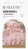 Yeknu Girls Pink Bedding Set with Bow Korean Breathable Duvet Cover No Filler Flat Sheet Pillowcases Mix Color Comforter Cover Set