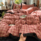 Yeknu  Plaid Bedding Set Double Yarn Classic Vintage Duvet Cover Set Flat Sheets Set 2 Pillowcases Single Twin Full Queen Size