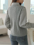 Yeknu  Autumn Knitted Patchwork Pullover Tops Women Striped Print Fashion Casual Ladies Blouses Korean Style Woman Tops