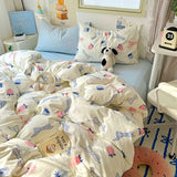 Yeknu INS Cartoon Pattern Bedding Set For adults kids Fluffy pink lovely Flat Sheet With Pillowcases Colorful King Queen Full size