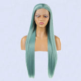 Yeknu  Green Wig Natural Straight Lace Synthetic Lace Front Wig Glueless Wigs Ready to Wear Long Green Wig Lace Wigs for Women Cosplay