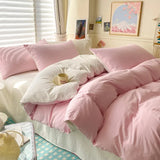 Yeknu  Cotton Bed Linen Solid Bedding Set with Sheet Duvet Cover Pillowcases Single Couple Bedsheet King Queen Double Twin Size