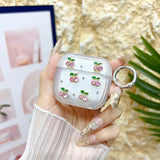 Yeknu  Pink Cherry Bow Transparent Protective Soft Silicone Shockproof Earbuds For Case Cute Sweet Girl Kawaii Anime Style Gift Lovely