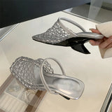 Yeknu  Summer Designer Narrow Band Wedges Heel Women Slippers Casual Outdoor Dress Round Toe Ballet Mules Shoes