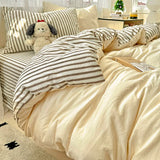 Yeknu  Striped Bedding Set Korean Style Duvet Cover Set Flat Sheets Set Single Twin Double Size Bed Linen Set Back To School Season