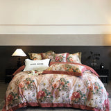 Yeknu 1000TC Egyptian Cotton Vintage Oil Painting Style Flowers Print Bedding Set Duvet Cover Flat/Fitted Bed Sheet Pillowcase 4Pcs