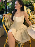 Yeknu  Holiday Style Summer Women's Dresses Keel Slimming Waist A-Line Mini Dress Flower Print Suspender Dress