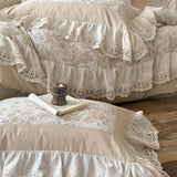 Yeknu 4/5Pcs French Vintage jacquard Lace Ruffles 100% Cotton Double Layer Yarn Bedding Sets Duvet Cover Flat/Fitted Sheet Pillowcases