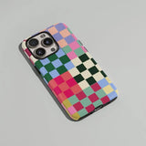 Yeknu  Colorful Checkerboard Phone Case for IPhone 17 16 15 14 13 12 11 X XS XR XSMAX Air Pro Max Plus Luxury Double-layer Back Cover