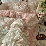 Yeknu  Korean Princess Style Floral Ruffles Bedding Set Skin-friendly Soft Duvet Cover Set Bed Sheet Or Bed Skirt Pillowcases