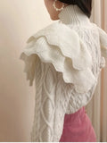 Yeknu  Knitted Autumn Pullover Sweater Women Turtleneck Ruffle Pleated Ladies Sweaters Top Long Sleeve Modis Korea Style Woman Top