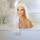 Yeknu  Snow White Wig Synthetic Hair Lace Front Wigs For Women Long Straight Hair Heat Resistant Fiber White Lace Wig Glueless Cosplay