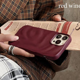 Yeknu  Ins Winter Wine Red 3D Pleats Wrinkle Phone Case for iPhone 12 13 14 15 16 Pro Max Soft Matte Cases for iPhone 11 Back Cover