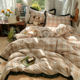 Yeknu  Plaid Bedding Set Double Yarn Classic Vintage Duvet Cover Set Flat Sheets Set 2 Pillowcases Single Twin Full Queen Size