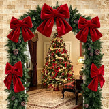 Yeknu  Christmas Bow Decoration DIY Xmas Trees Decorations Velvet Red Bow Knot Baubles Hanging Ornaments Pendant For Holiday Home Party