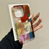 Yeknu  Vortex Pattern Color Grid Splicing Phone Case For iPhone 11 12 13 14 15 16 Pro Max XS X XR 7 8 Plus SE 3 Clear Bumper Cover