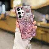 Yeknu  Hard Shell Butterfly Glitter Phone Case For Samsung S25 Ultra S25 S26 Ultra S26 S24 S23 A26 5G A16 Lncludes Bracelet Cover Funda