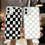 Yeknu  Black White Grid Case For iPhone 11 Case iPhone 11 12 13 14 Pro Max X XS XR 6 6S 7 8 Plus SE 2020 2022 Clear Soft TPU Back Cover