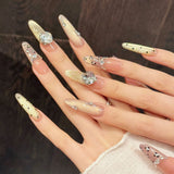 Yeknu  10PCS Pink Nude False Nail with Rhinestones Leopard Cat-Eye Fake Nails Women Girls Party Wedding Wear Handmade Press on Nails
